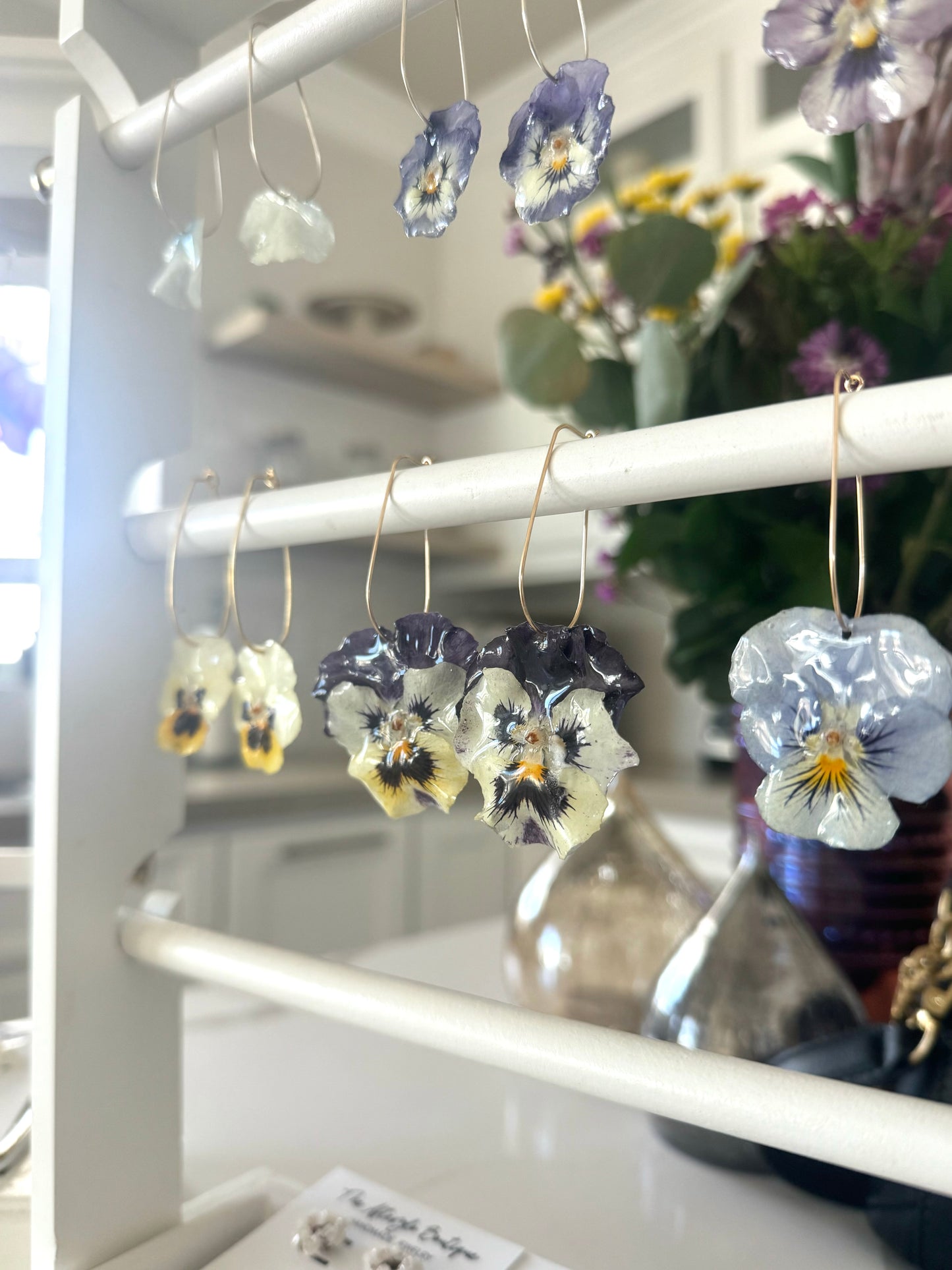 GENUINE PANSY DROP EARRINGS | GOLD FILLED