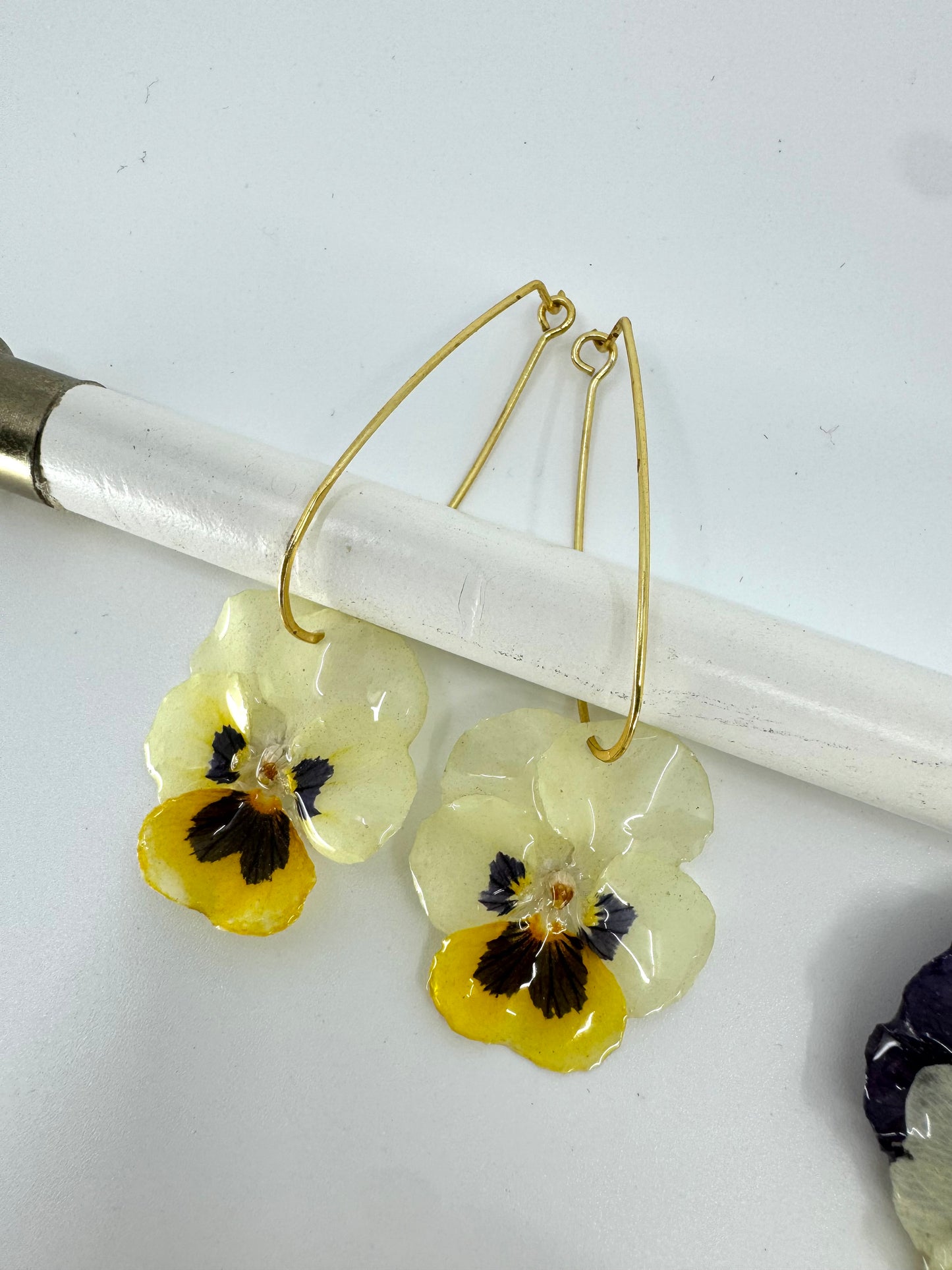GENUINE PANSY DROP EARRINGS | GOLD FILLED