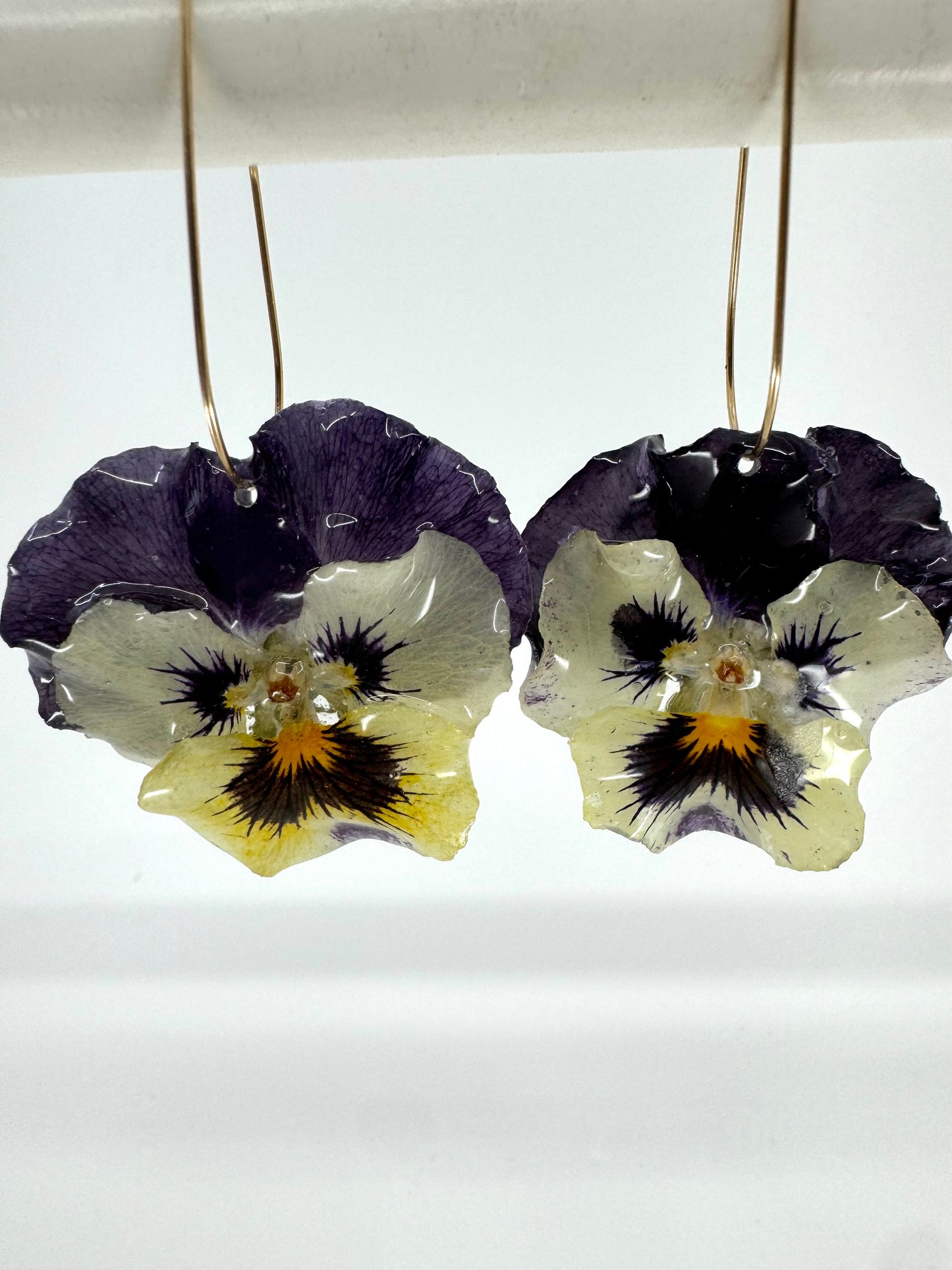 GENUINE PANSY DROP EARRINGS | GOLD FILLED