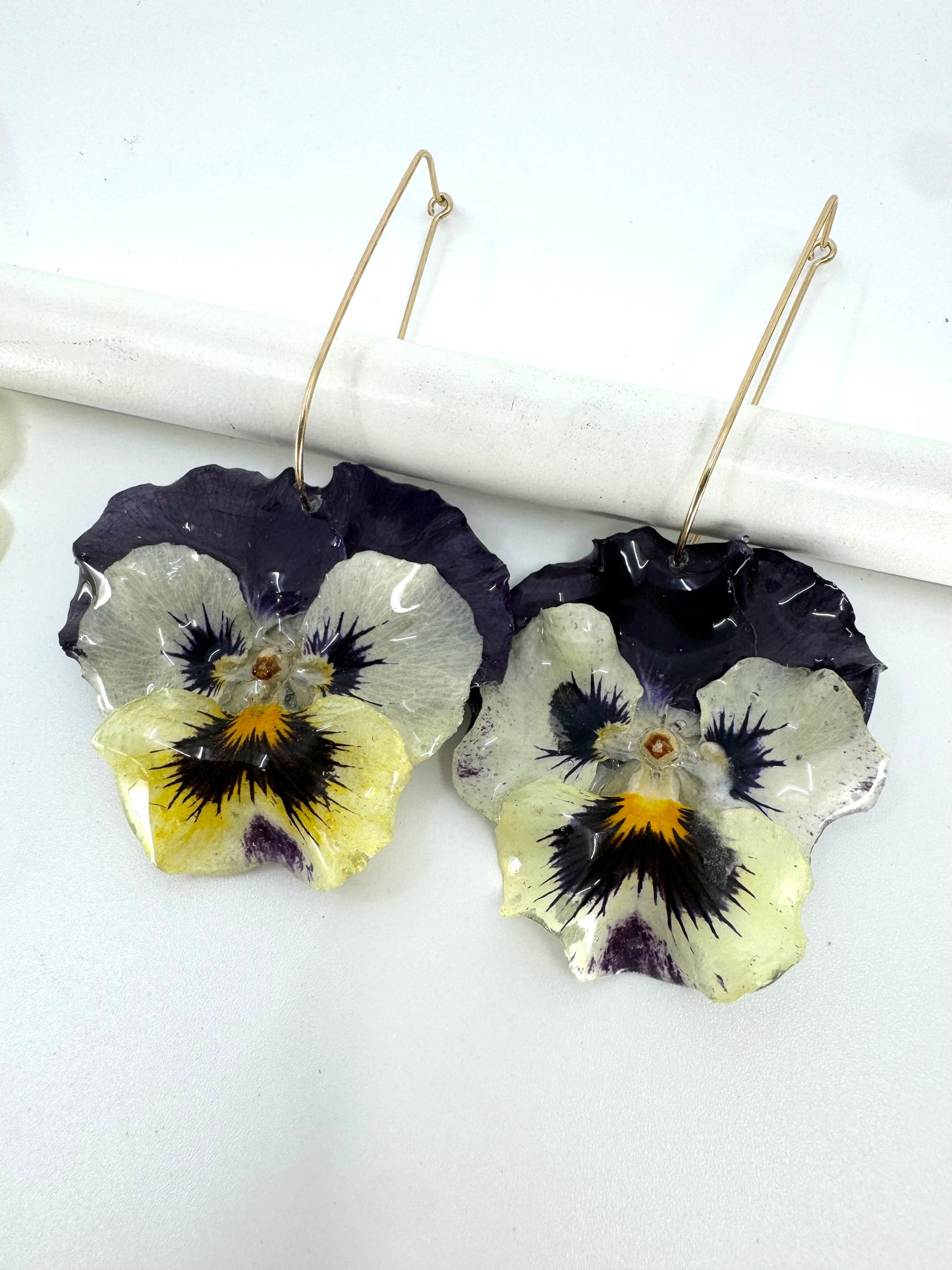 GENUINE PANSY DROP EARRINGS | GOLD FILLED